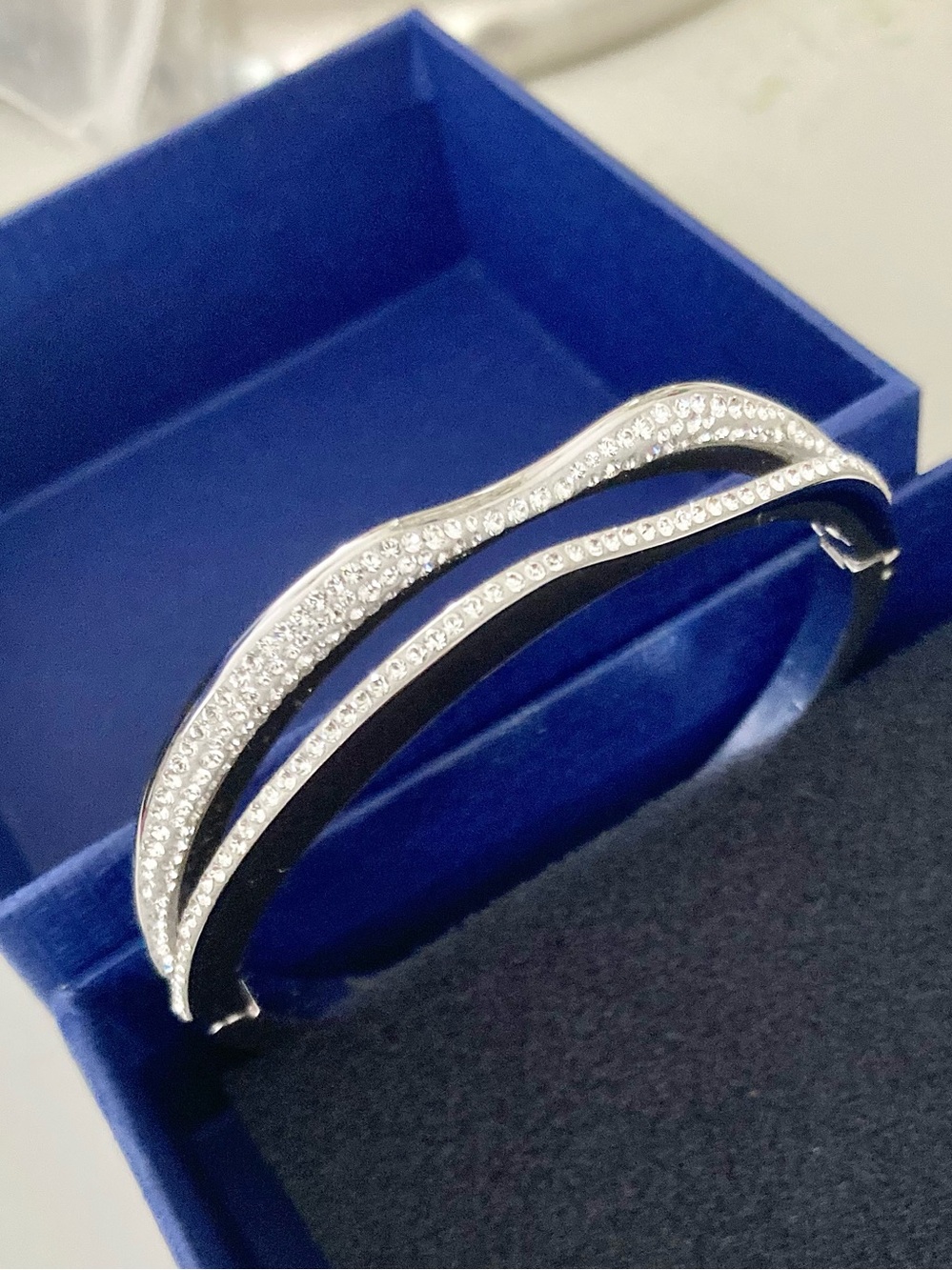 Swarovski Hilly Narrow Bangle split dual-row silhouette organic wave-like shape